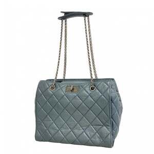 Chanel Shoulder Bag 2.55 Matelassé Chain Calfskin Gray Blue Women's